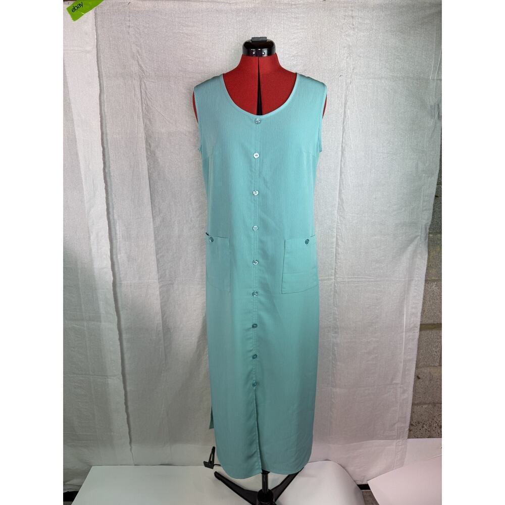 Maggie Sweet Shift Dress Aqua Blue Sleeveless Pull Over Long Sz Medium C619